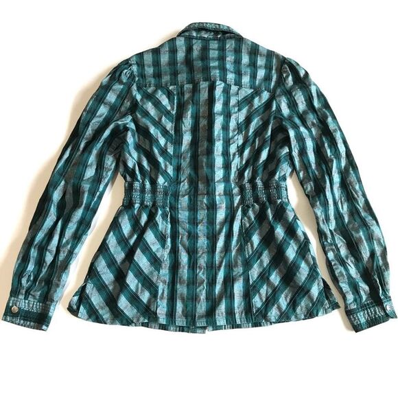 COOGI Metallic Plaid Snap Front Western Shirt Embroidered Spell Out Sz L - Picture 5 of 16